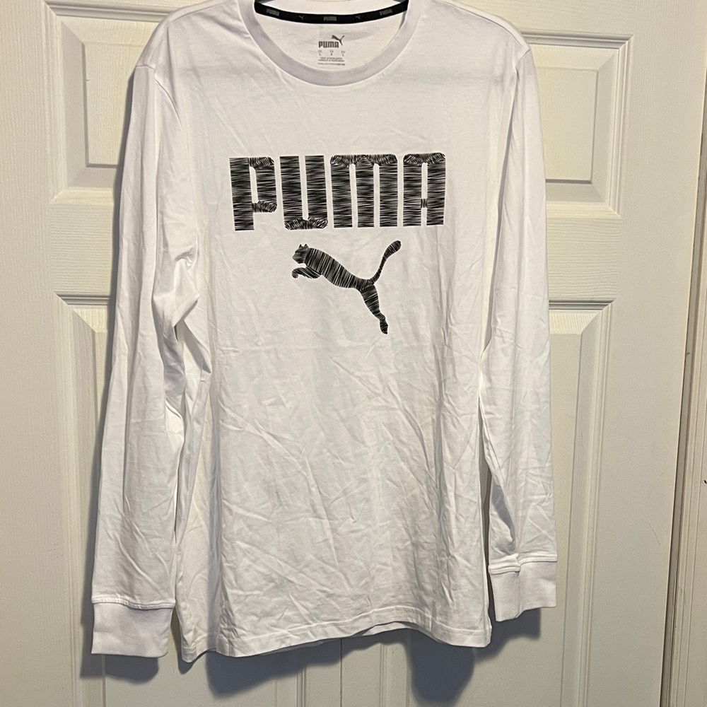 Puma White Long Sleeve Tee with Black Logo